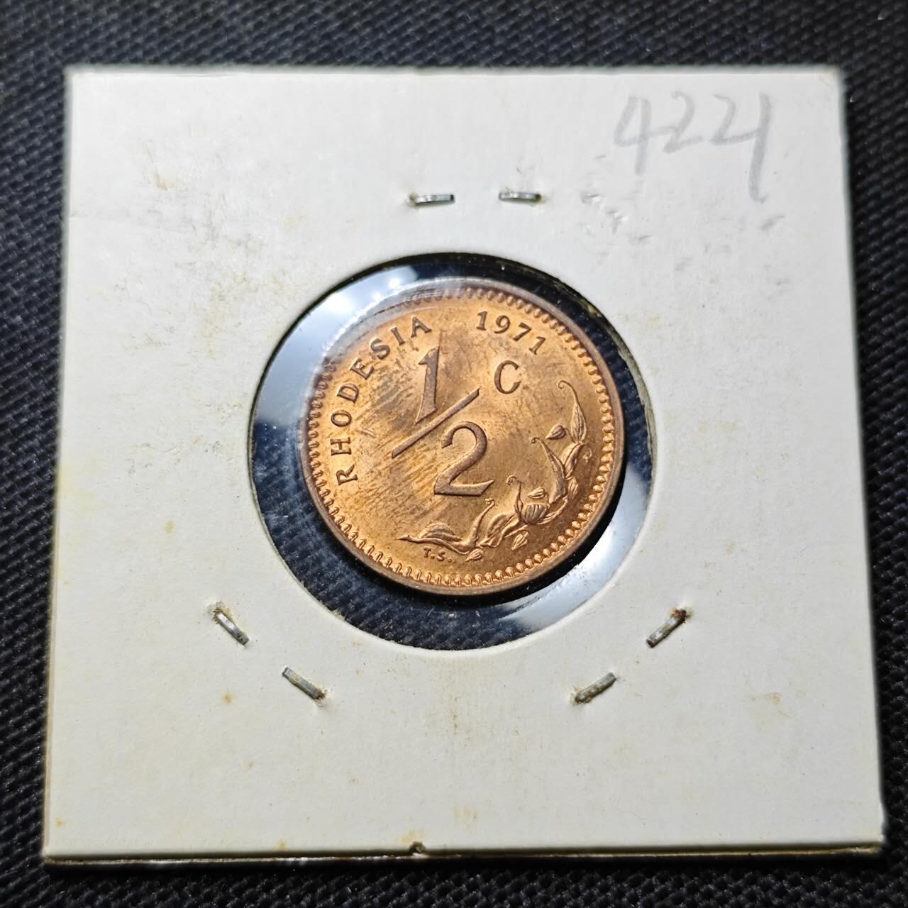 KK钱币收藏小铺 第342场 2月预留时间 周末发货 1971罗德西亚1/2分 好品铜币