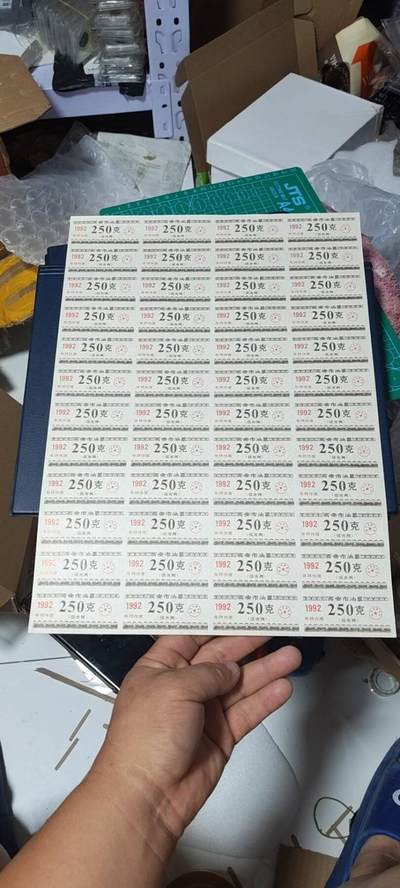 票证拍场，都是整版或者联票 - 西安市油票，面值 250克，1992年发行，整版48小张！