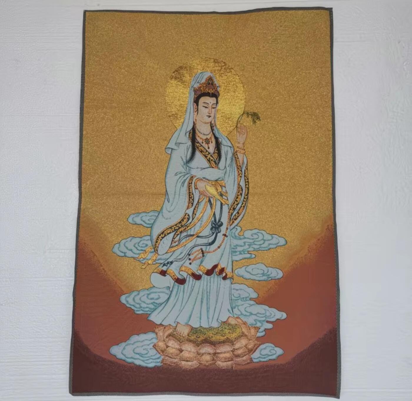 古玩杂相《5》 西藏佛像刺绣  站观音 金丝唐卡90*60cm