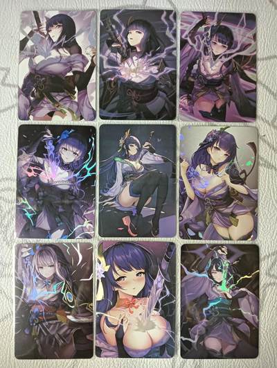 花开卡拍第39期（9月21号周日截拍，品控勿拍!!!拍品不寄存，运费5元，自制卡难免瑕疵，可能存在轻微撞角爆边等出厂瑕疵，品控介意勿拍！） - 原神卡牌 雷电将军一套9张 彩闪