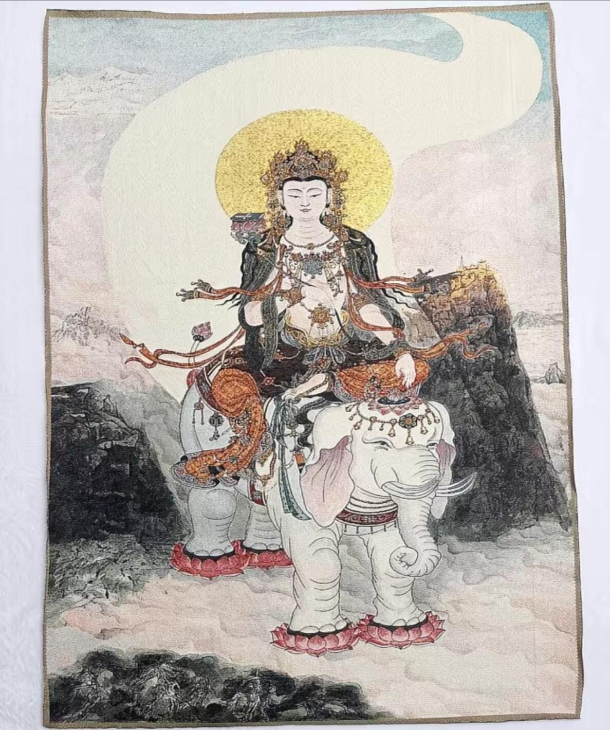 刺绣唐卡专场 西藏佛像刺绣  普贤菩萨 金丝唐卡85*55cm