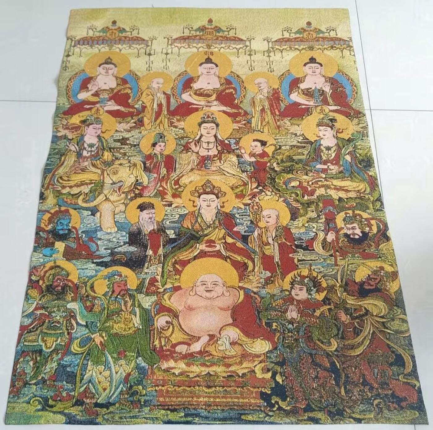 刺绣唐卡专场 西藏佛像刺绣  全佛图金丝唐卡90*60cm