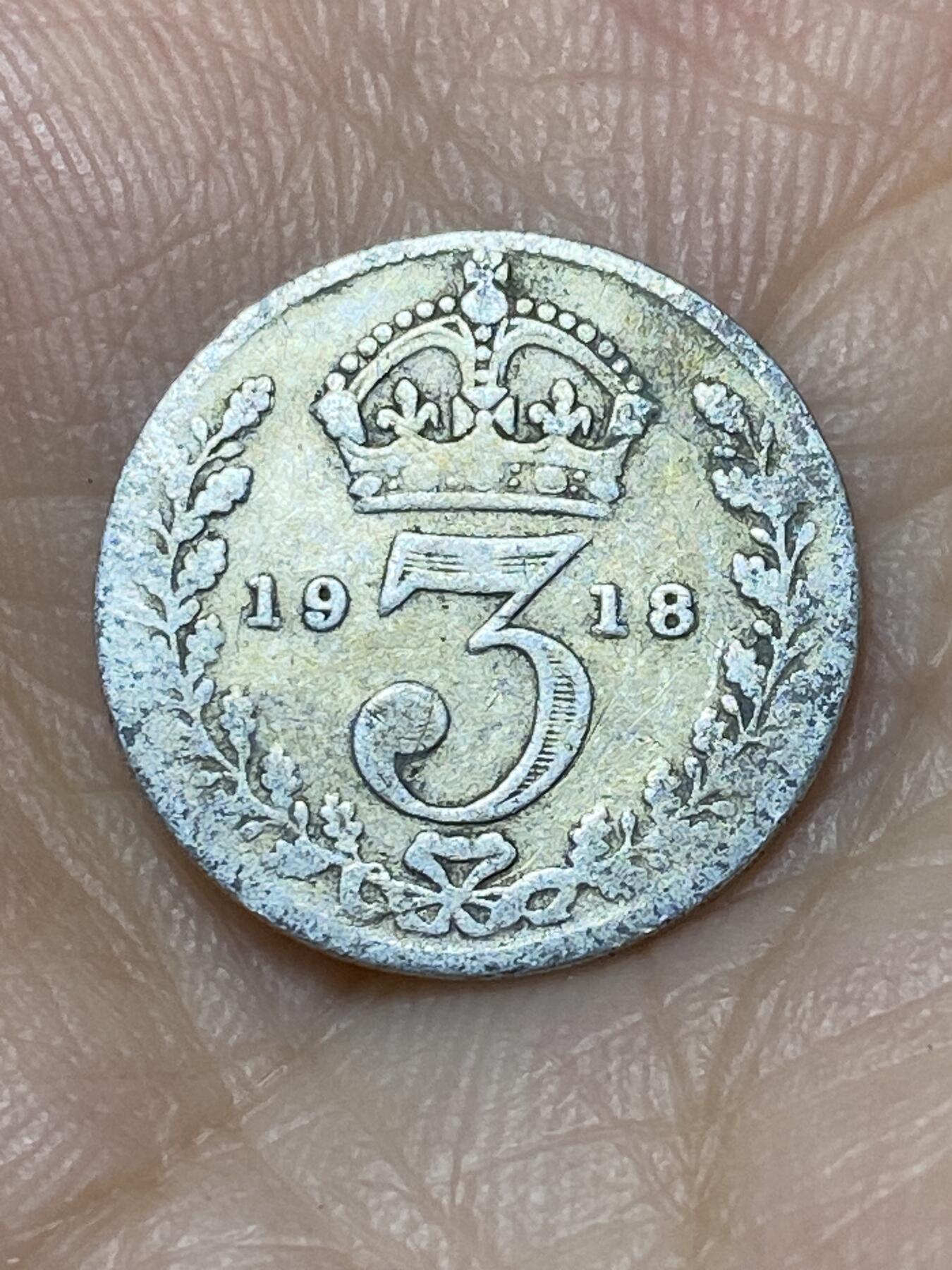 2025年第九十四场(总第一百二十场）外国好品散币(免佣金) 英国🇬🇧1918年3便士银币(乔治五世第一版，925银)