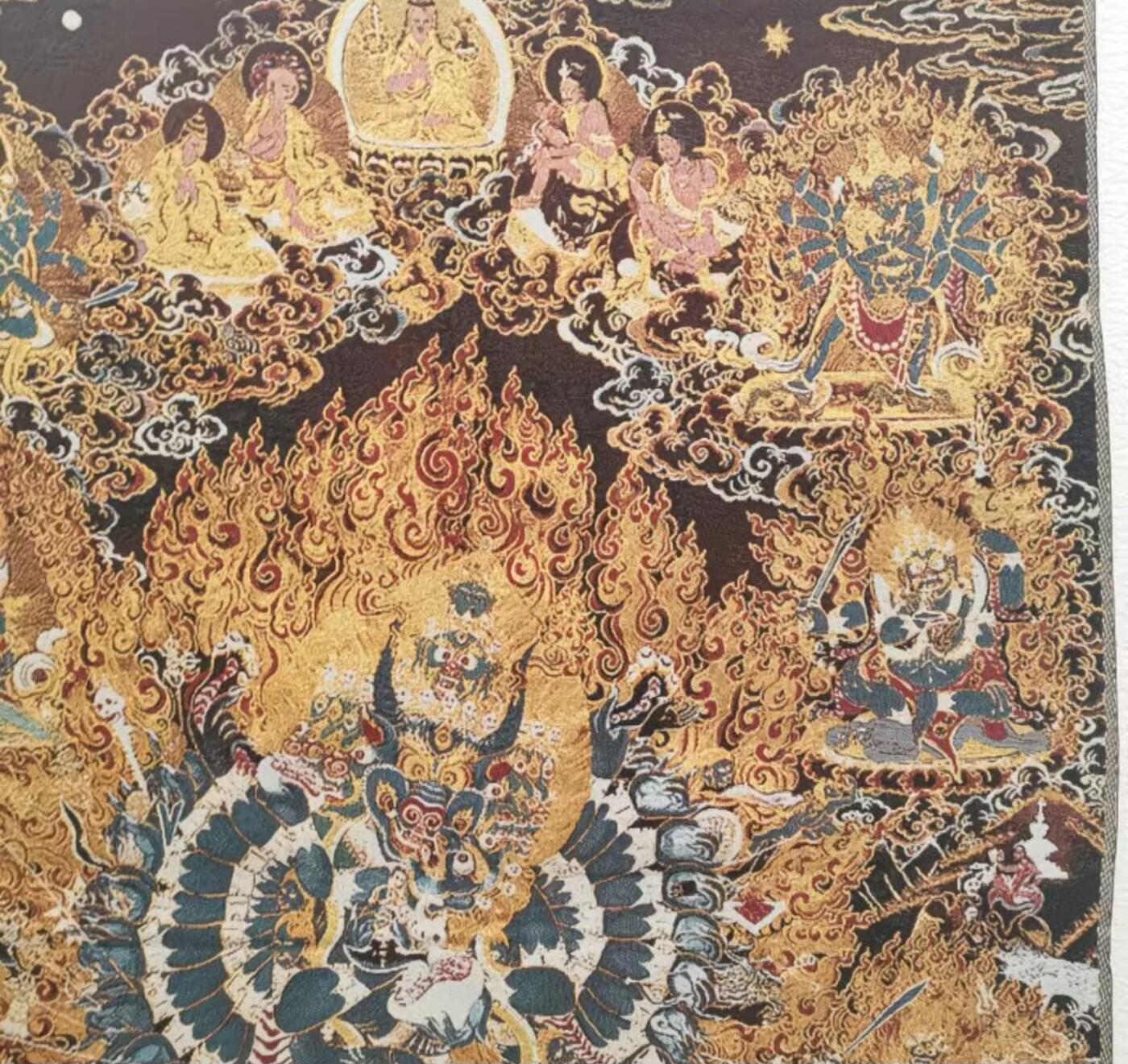 刺绣唐卡专场 西藏佛像刺绣 牛头明王 尼泊尔金丝唐卡40*60cm