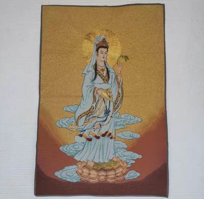 刺绣唐卡专场 - 西藏佛像刺绣  站观音 金丝唐卡40*60cm