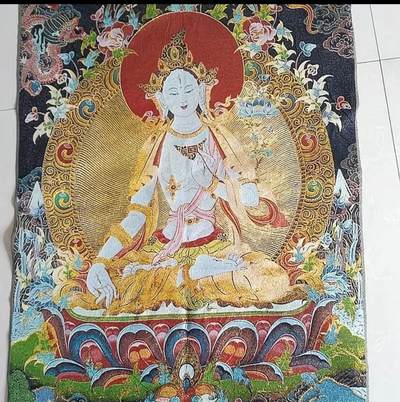 刺绣唐卡专场 - 西藏佛像刺绣  白度母 金丝唐卡90*60cm