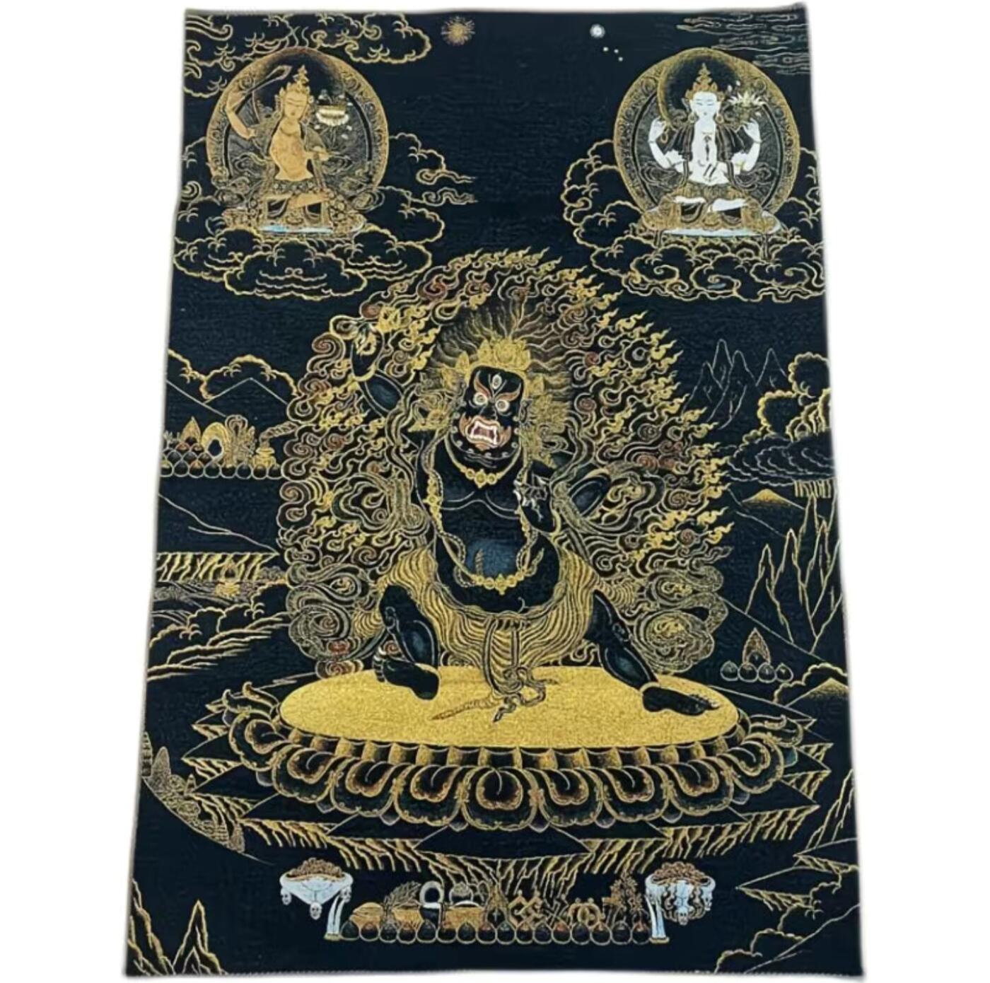 刺绣唐卡专场 西藏佛像刺绣  金刚大黑天玛哈嘎拉金丝唐卡90*60cm