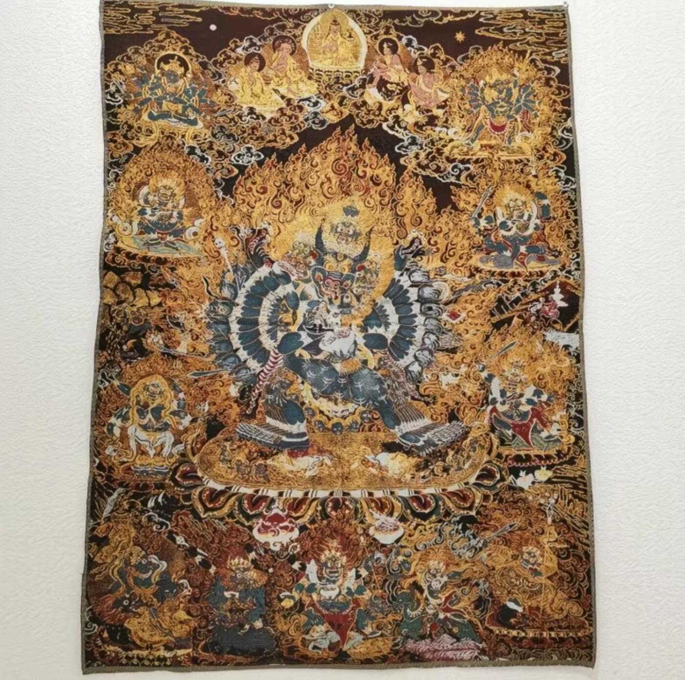 刺绣唐卡专场 西藏佛像刺绣 牛头明王 尼泊尔金丝唐卡40*60cm