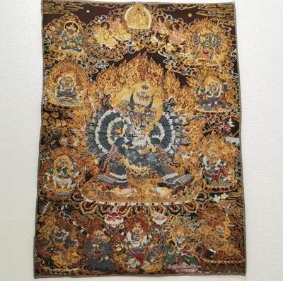 刺绣唐卡专场 - 西藏佛像刺绣 牛头明王 尼泊尔金丝唐卡40*60cm