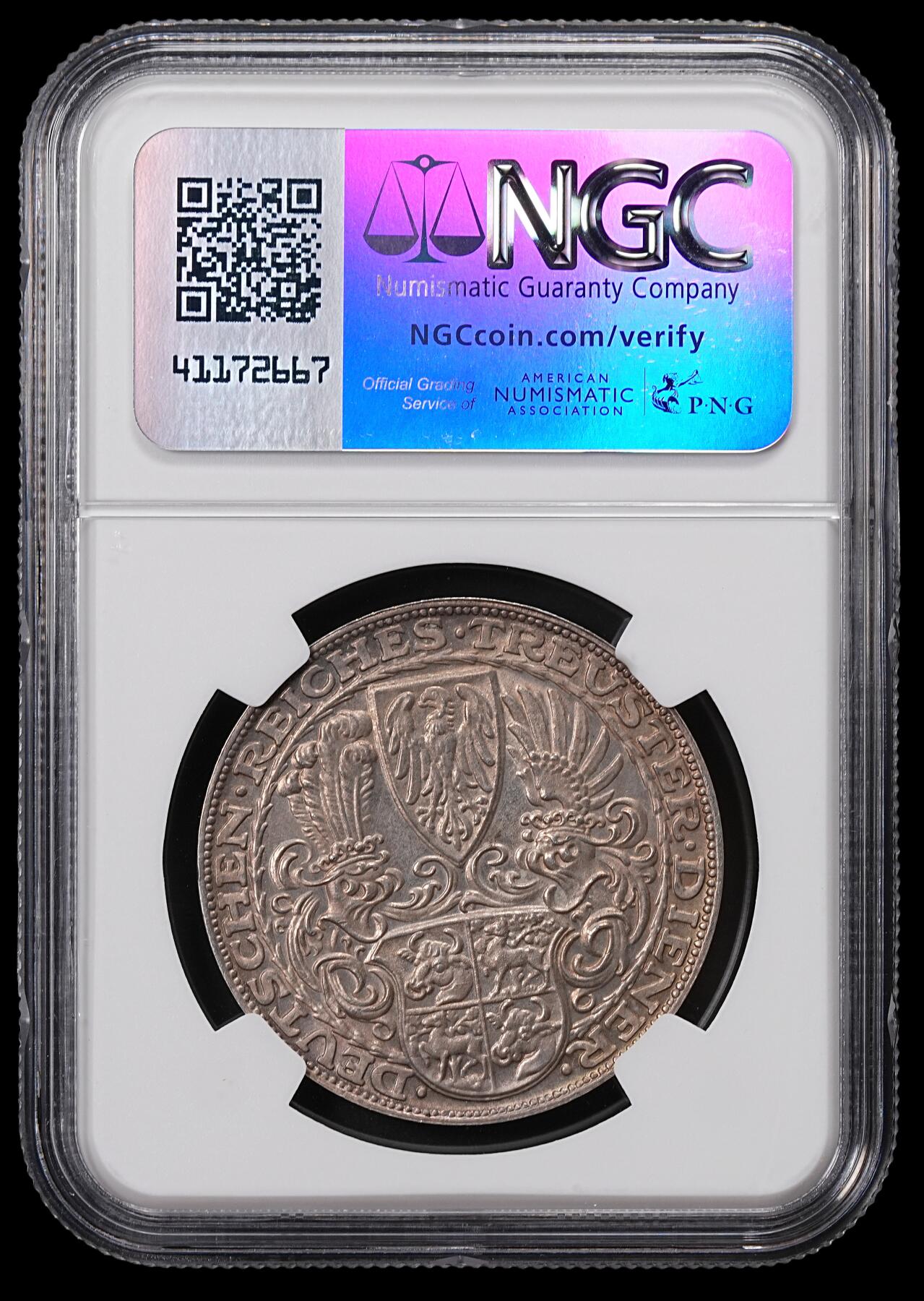 修遠堂世界钱币第八十五期 NGC MS63 1927年兴登堡八十大寿纪念银章 五马克型 卡尔歌茨作品
