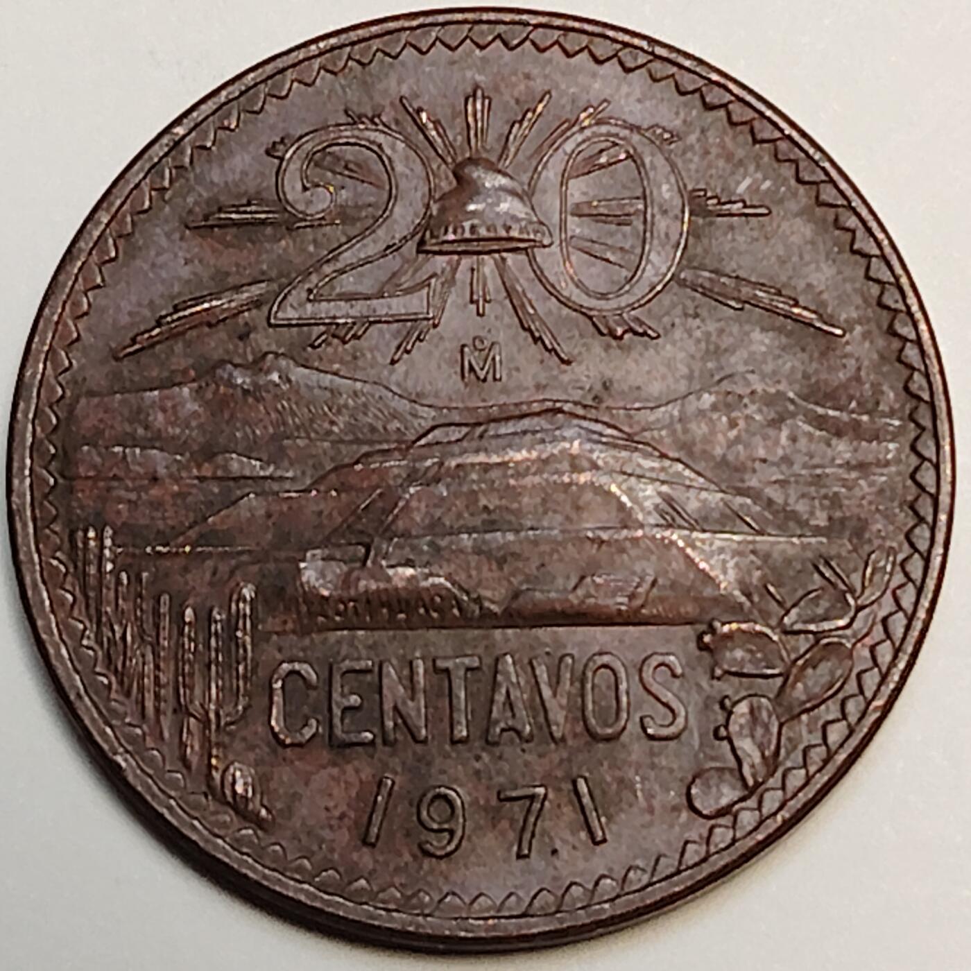 布加迪🐬～世界钱币(上海)🌾第 244 期 /  各国套币和散币 墨西哥🇲🇽 1971年 20分 自由帽图案 28.5mm