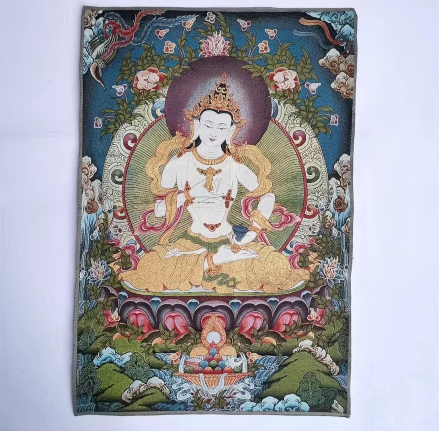 刺绣唐卡专场 西藏佛像刺绣  白度母金丝唐卡40*60cm