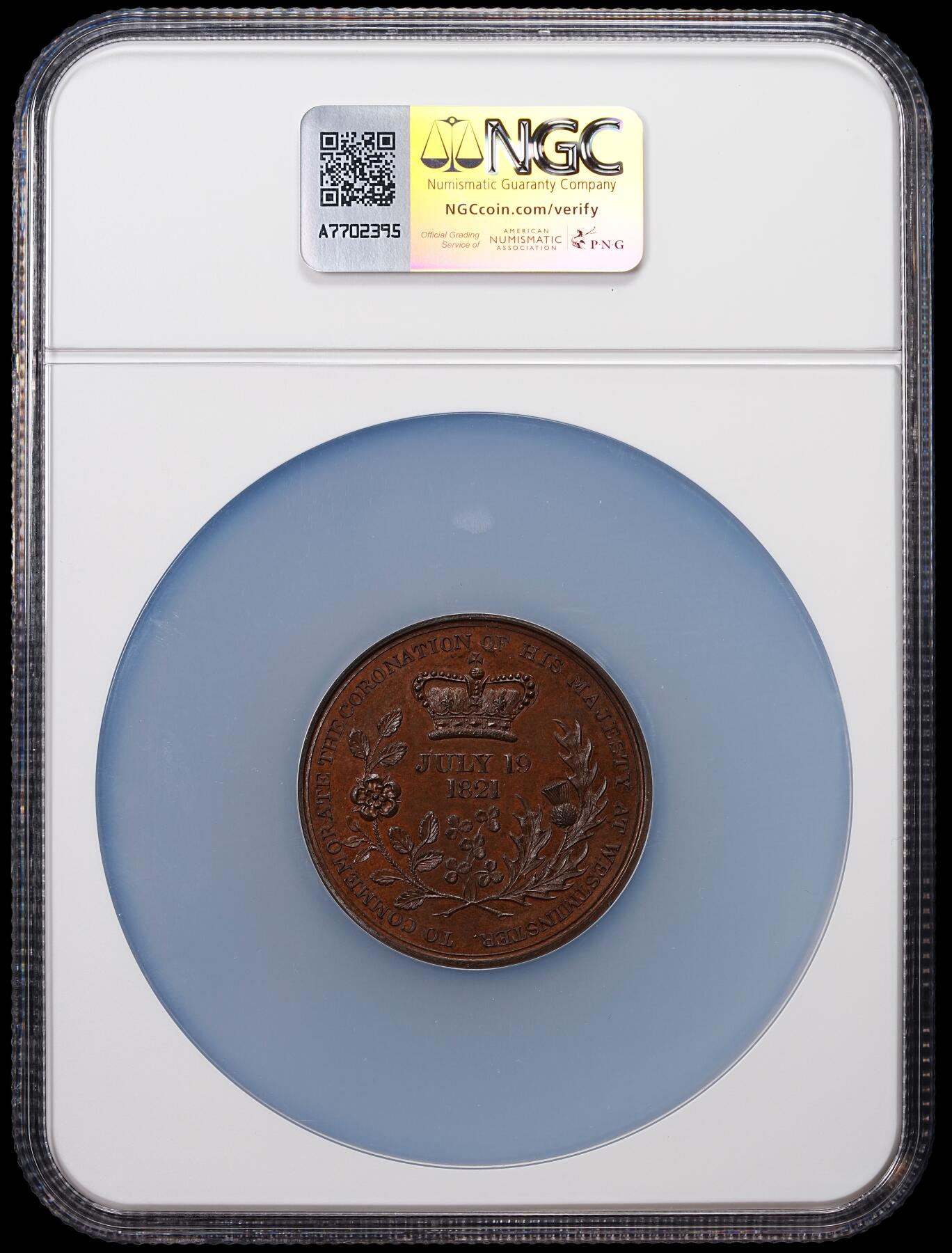 修遠堂世界钱币第八十五期 NGC MS63BN 1821年英王乔治四世加冕纪念高浮雕大铜章
