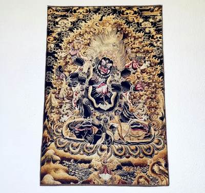 古玩杂相《5》 - 西藏佛像刺绣 黑财神 金丝唐卡 40*60cm