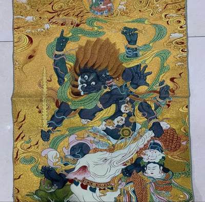 刺绣唐卡专场 - 西藏佛像刺绣  大黑天 金丝唐卡90*60cm
