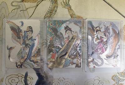 奇趣收藏卡牌拍卖第23场 山河潮玩限定礼盒  心染 绘 三霄娘娘三拼卡 粗闪 全新覆膜卡夹卡膜保护