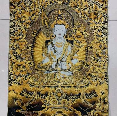 刺绣唐卡专场 - 西藏佛像刺绣 观音 尼泊尔金丝唐卡40*60cm