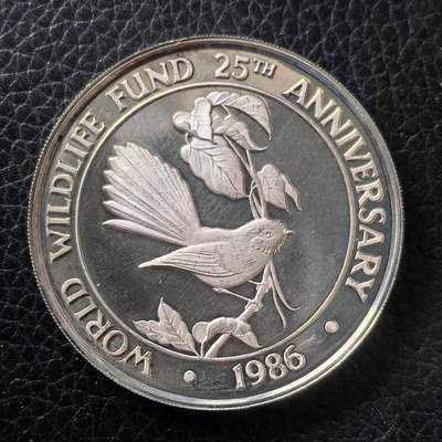 道一币馆币章第一百四十七场 - 萨摩亚1986年世界自然基金会成立25周年10塔拉精制纪念银币 31g 925S 25000