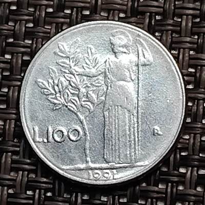 布加迪🐬～世界钱币(上海)🌾第 244 期 /  各国套币和散币 - 意大利🇮🇹 1991年 100里拉 小版
