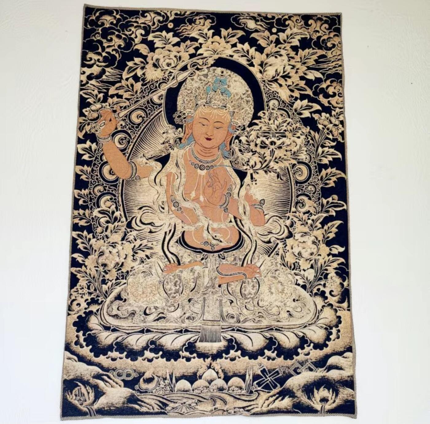 刺绣唐卡专场 西藏佛像刺绣   黑金文殊菩萨 金丝唐卡40*60cm