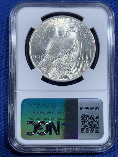 《竞宝斋》第420场 周日，周一，周二  3场连拍 （全场包邮） NGC MS62 美国1922年和平银币，币面干净利落，非常漂亮。