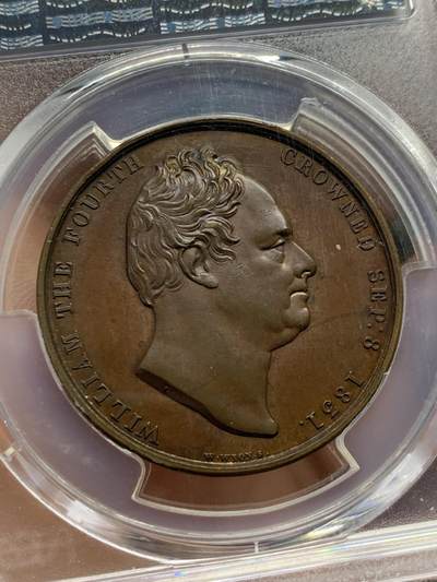 《竞宝斋》第420场 周日，周一，周二  3场连拍 （全场包邮） PCGS SP63 英国 1831年 威廉四世 加冕铜章 非常少见的品种 高分好细节 今年HA同分4000成交，感觉本拍品状态更好些