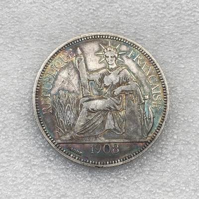 世界钱币专场拍卖 - 1908年法属坐洋女神一元流通银币 27克 90%银
