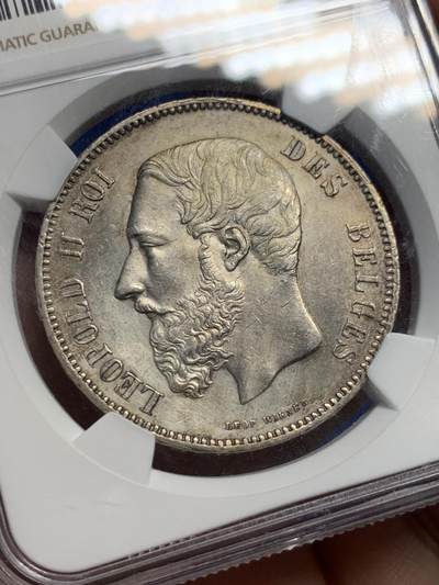 《竞宝斋》第420场 周日，周一，周二  3场连拍 （全场包邮） NGC UNCD 比利时1873年利奥波德二世5法郎银币