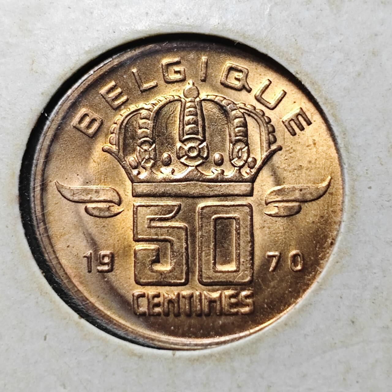 KK钱币收藏小铺 第343场 2月预留时间 周末发货 1970比利时50分 好品铜币