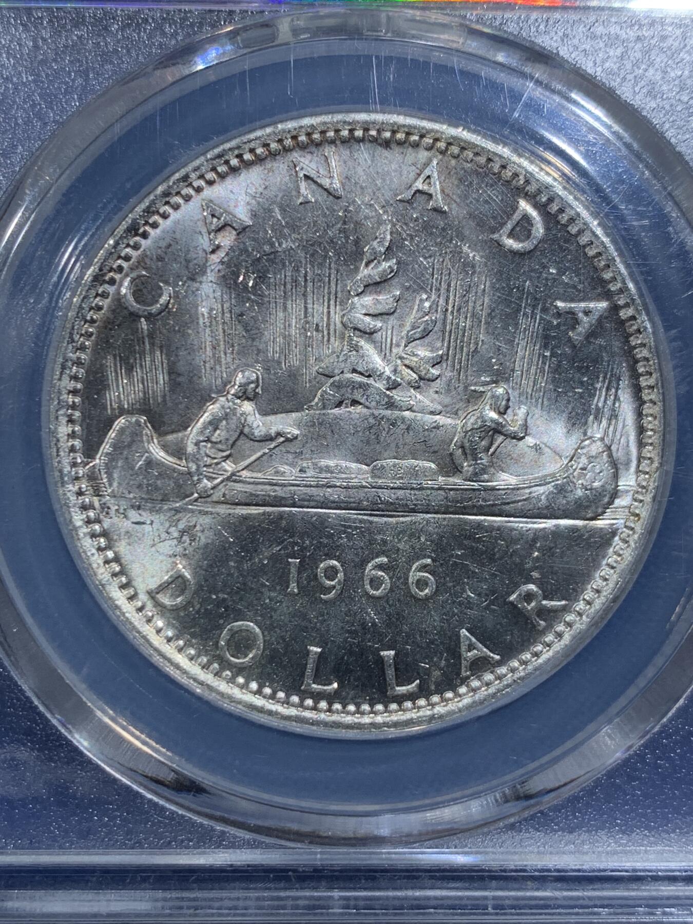 《竞宝斋》第420场 周日，周一，周二  3场连拍 （全场包邮） SGS MS64 加拿大1966年划船1元银币 好品