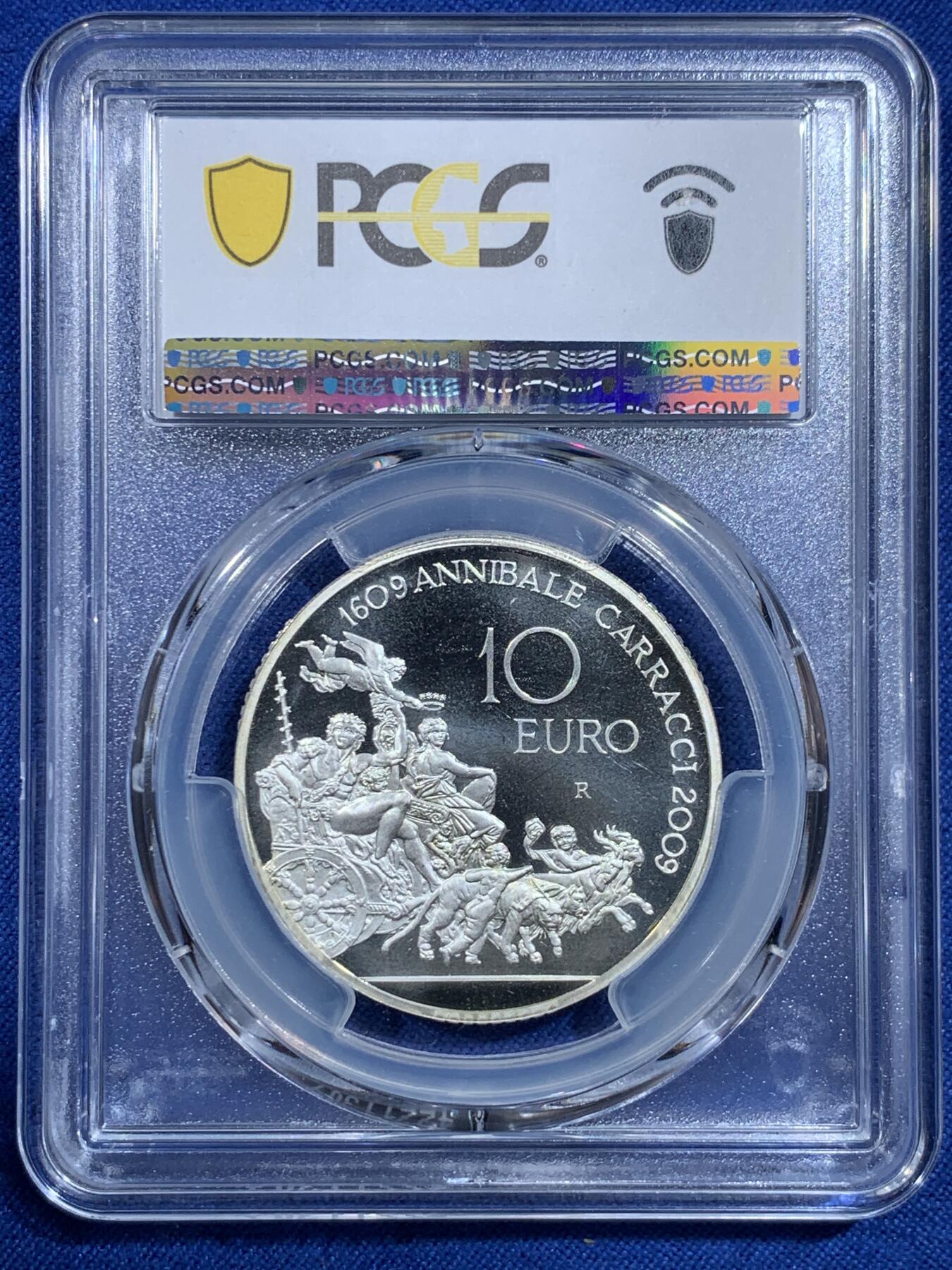 《竞宝斋》第420场 周日，周一，周二  3场连拍 （全场包邮） PCGS PR68DCAM 2009意大利为纪念艺术大师安尼巴尔·卡拉奇而发行的官方纪念币 925银 22克 发行7000枚