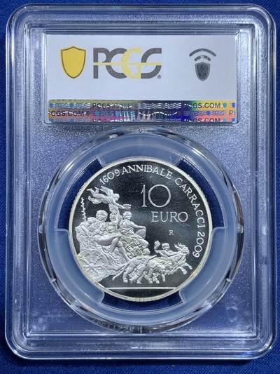 《竞宝斋》第420场 周日，周一，周二  3场连拍 （全场包邮） PCGS PR68DCAM 2009意大利为纪念艺术大师安尼巴尔·卡拉奇而发行的官方纪念币 925银 22克 发行7000枚