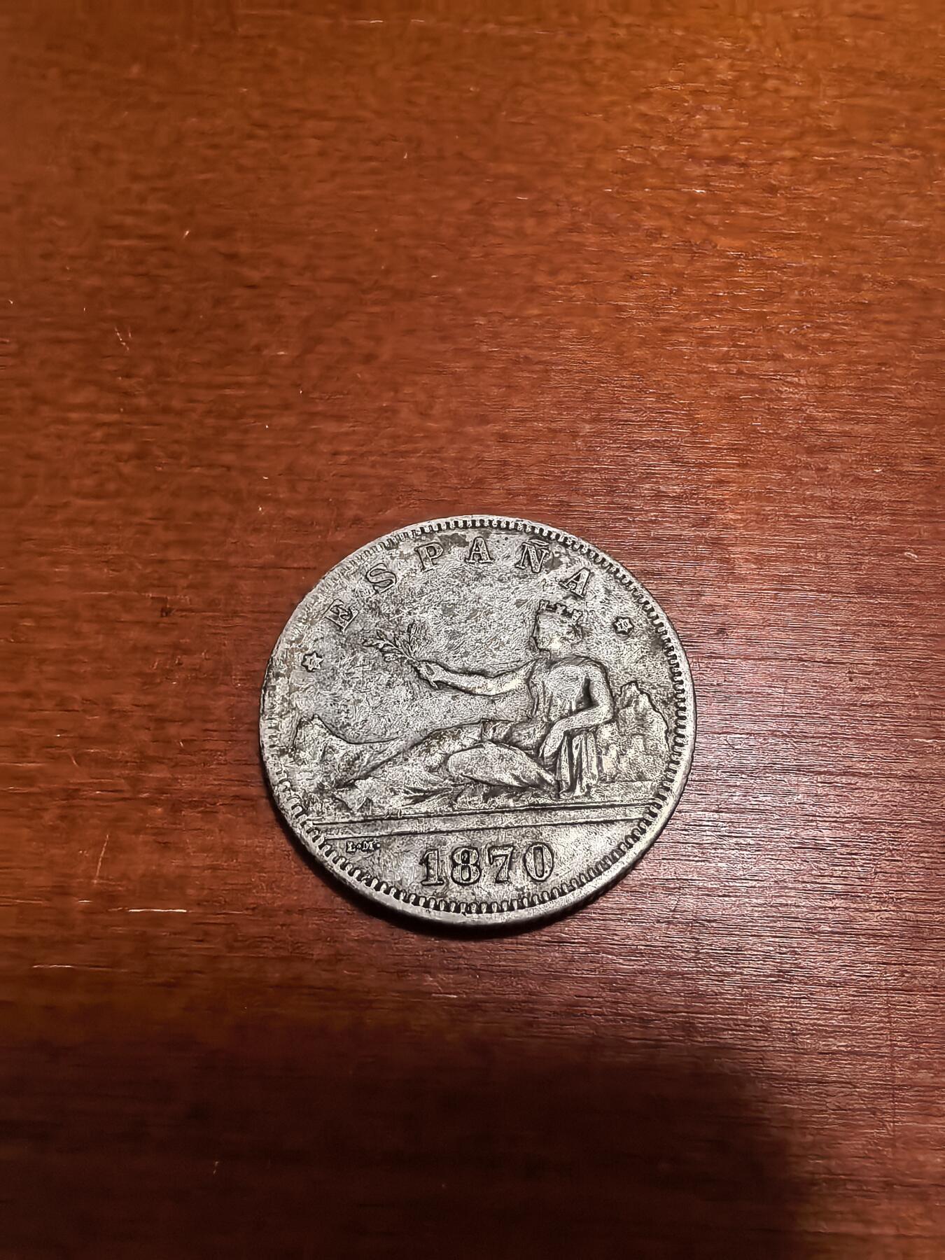 长老汇蛇年精选第五十场拍卖 1870(70）西班牙拿花2比塞塔银币，10克835银，马德里造币厂，1百万枚出头，好品