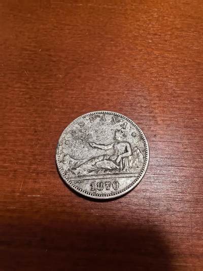 长老汇蛇年精选第五十场拍卖 - 1870(70）西班牙拿花2比塞塔银币，10克835银，马德里造币厂，1百万枚出头，好品