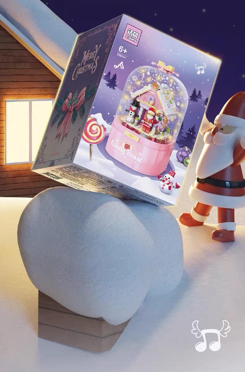 零元拍：2025款圣诞节音乐盒拼装圣诞自动飘雪，全新未拆。
