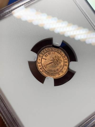 《竞宝斋》第420场 周日，周一，周二  3场连拍 （全场包邮） NGC MS64RB 英属锡兰1890年维多利亚1/4铜币 高分