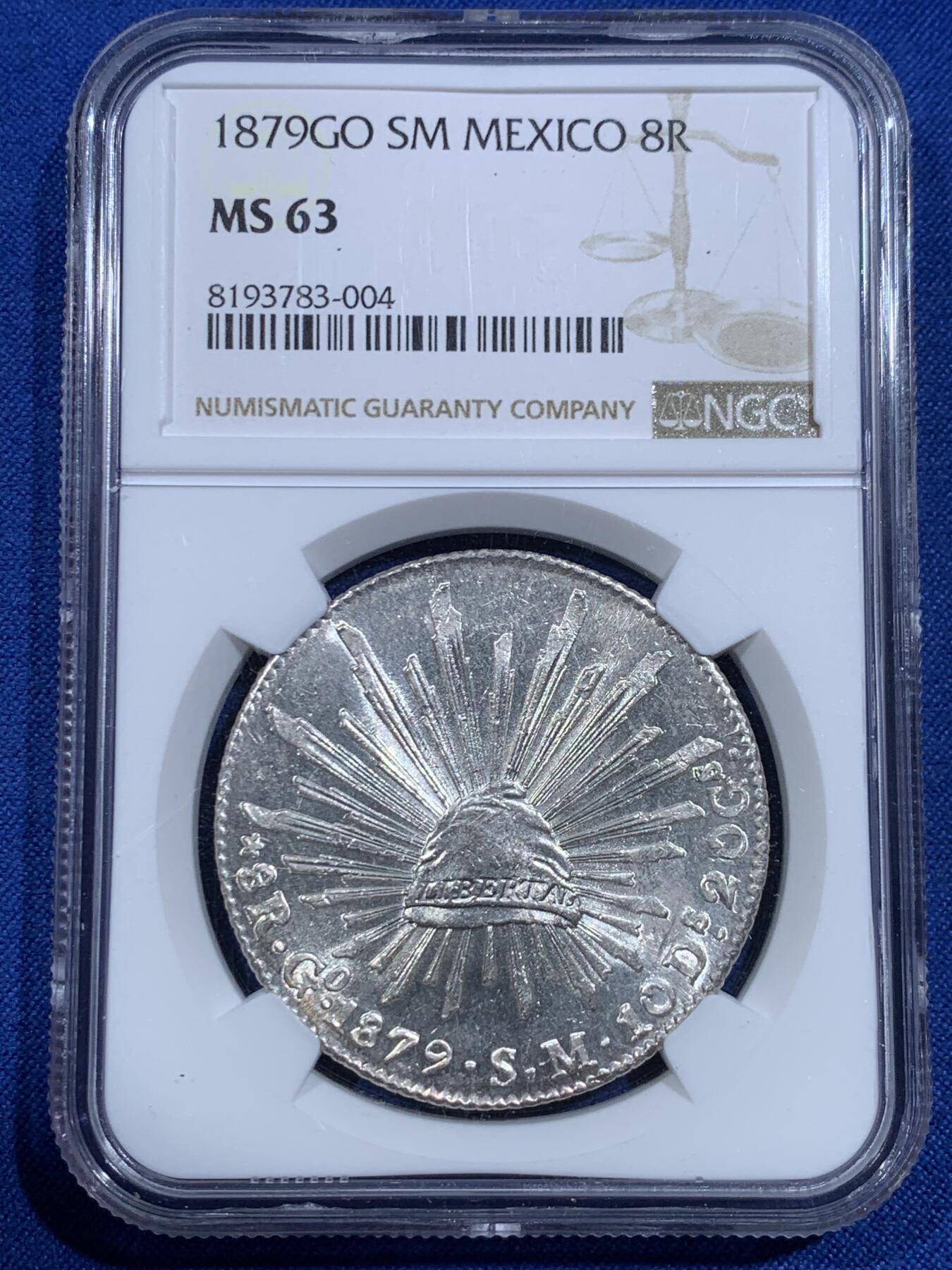 《竞宝斋》第420场 周日，周一，周二  3场连拍 （全场包邮） NGC MS63 墨西哥 1879 GO SM版 花边鹰洋 转光犀利 很不错的藏品