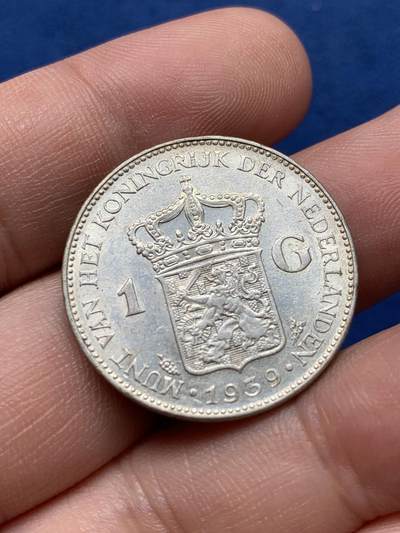 《竞宝斋》第420场 周日，周一，周二  3场连拍 （全场包邮） 荷兰 1939年 威廉明娜女王 1盾 银币