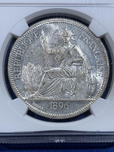 《竞宝斋》第420场 周日，周一，周二  3场连拍 （全场包邮） NGC UNCD 法属印支1896年坐洋1皮阿斯特银币