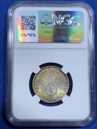 《竞宝斋》第420场 周日，周一，周二  3场连拍 （全场包邮） NGC MS64 德国1937年兴登堡带字2马克银币