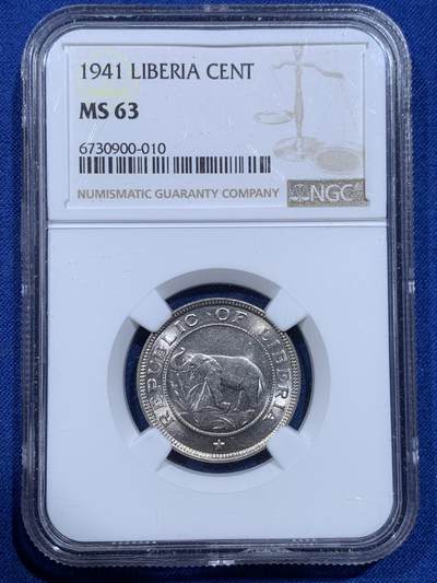 《竞宝斋》第420场 周日，周一，周二  3场连拍 （全场包邮） 3枚一组 NGC MS63-64利比里亚1941年大象(1分MS非常少见）