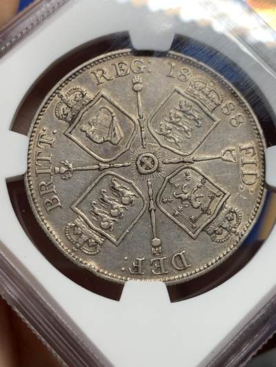 《竞宝斋》第420场 周日，周一，周二  3场连拍 （全场包邮） NGC XFD 英国 1888年 维多利亚 双佛罗林4先令 银币 少见年份