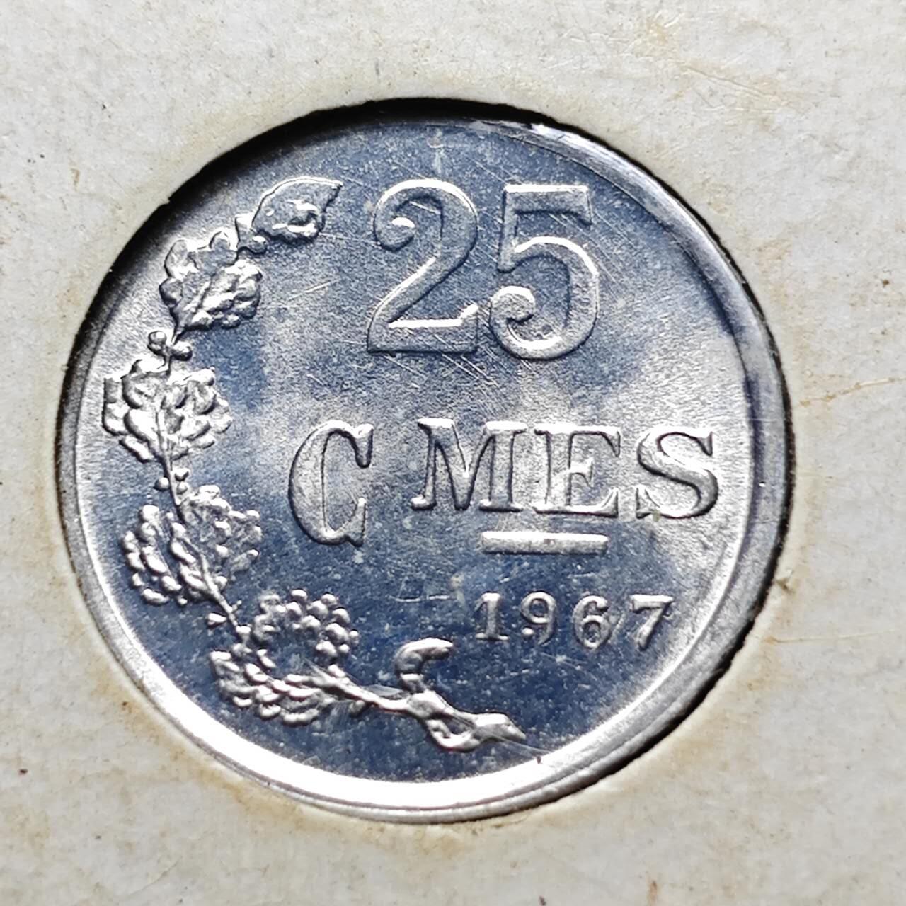 KK钱币收藏小铺 第343场 2月预留时间 周末发货 1967卢森堡25分 好品