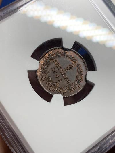 《竞宝斋》第420场 周日，周一，周二  3场连拍 （全场包邮） NGC MS64BN 德国1842年巴登1/2克鲁泽铜币