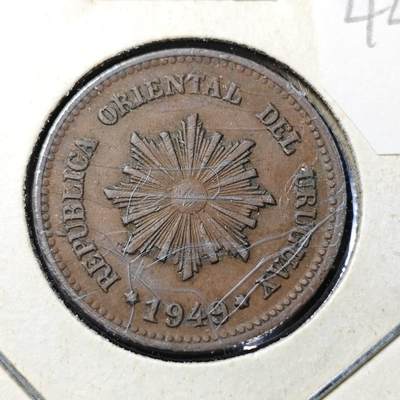 KK钱币收藏小铺 第344场 2月预留时间 周末发货 - 1949乌拉圭2分 铜币