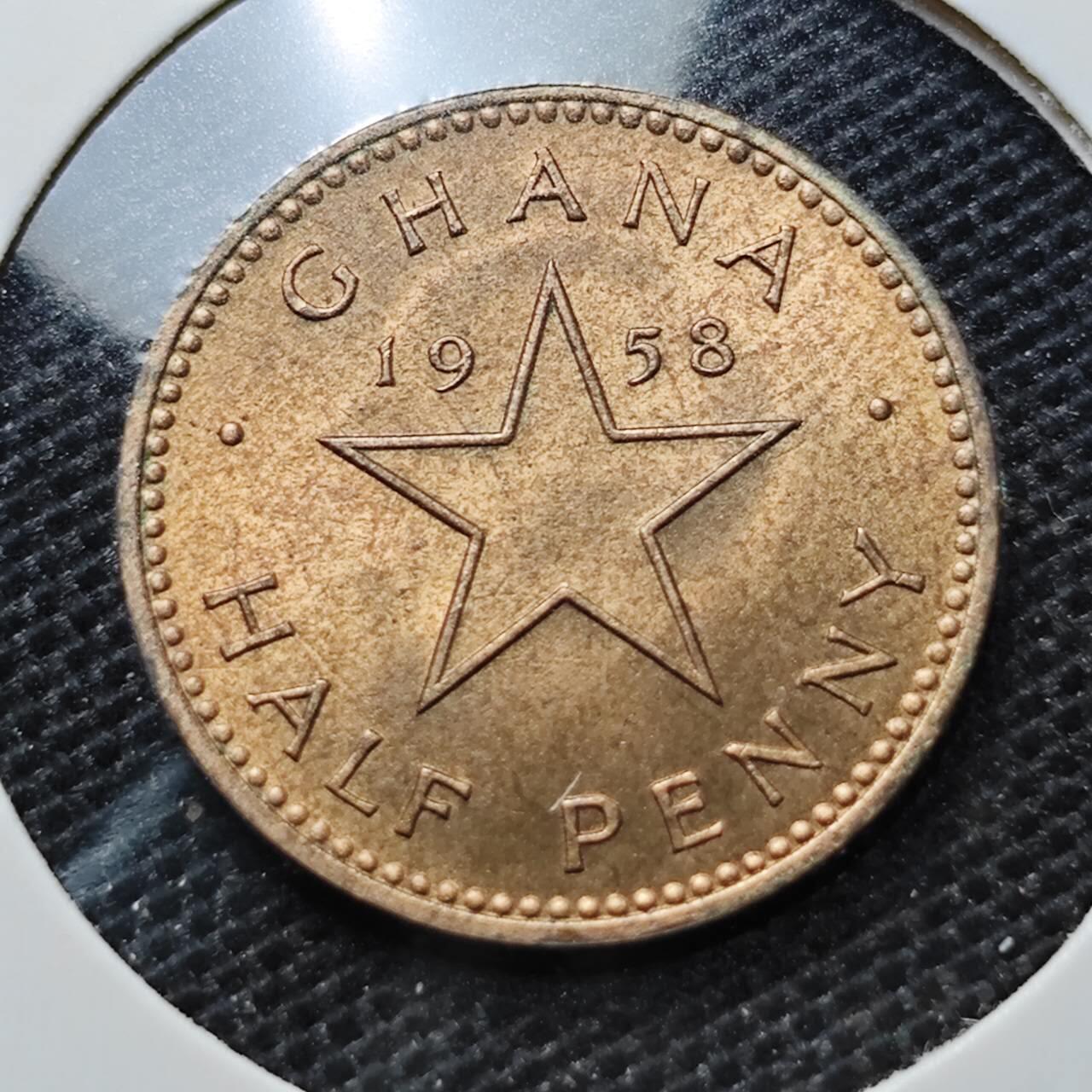 KK钱币收藏小铺 第343场 2月预留时间 周末发货 1958加纳1/2便士 好品铜币