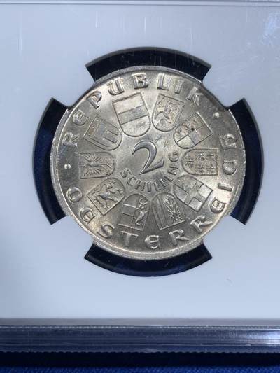 《竞宝斋》第420场 周日，周一，周二  3场连拍 （全场包邮） NGC UNC 1928年奥地利舒伯特2先令银币