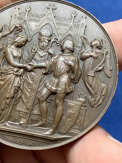 《竞宝斋》第420场 周日，周一，周二  3场连拍 （全场包邮） 法国婚礼大铜章 69.1克 49.9mm 丰饶角铜标