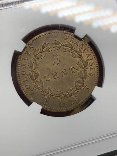 《竞宝斋》第420场 周日，周一，周二  3场连拍 （全场包邮） 冠军分 NGC MS66RB 法属西印度殖民地 1825年 查理十世 5分铜币 可遇不可求的状态