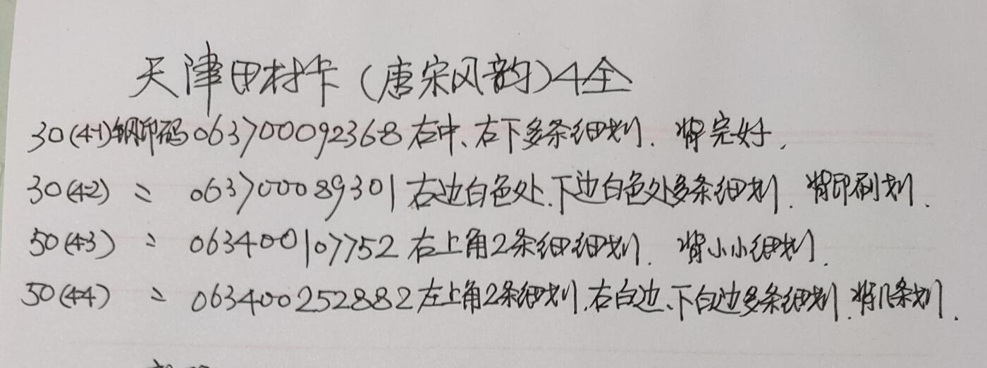 公藏第56期裸卡拍卖 天津田村卡（唐宋风韵）4全品相钢印码见描述。